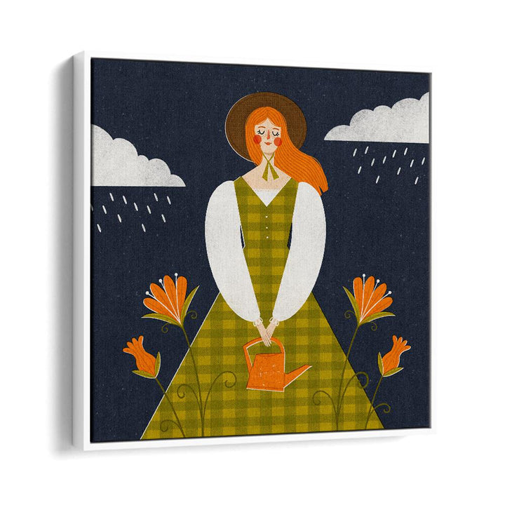 Autumn Girl By Julia Leister Women Illustration Paintings in White Floater Frame