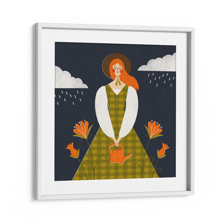 Autumn Girl By Julia Leister Women Illustration Paintings in White Frame With Mount