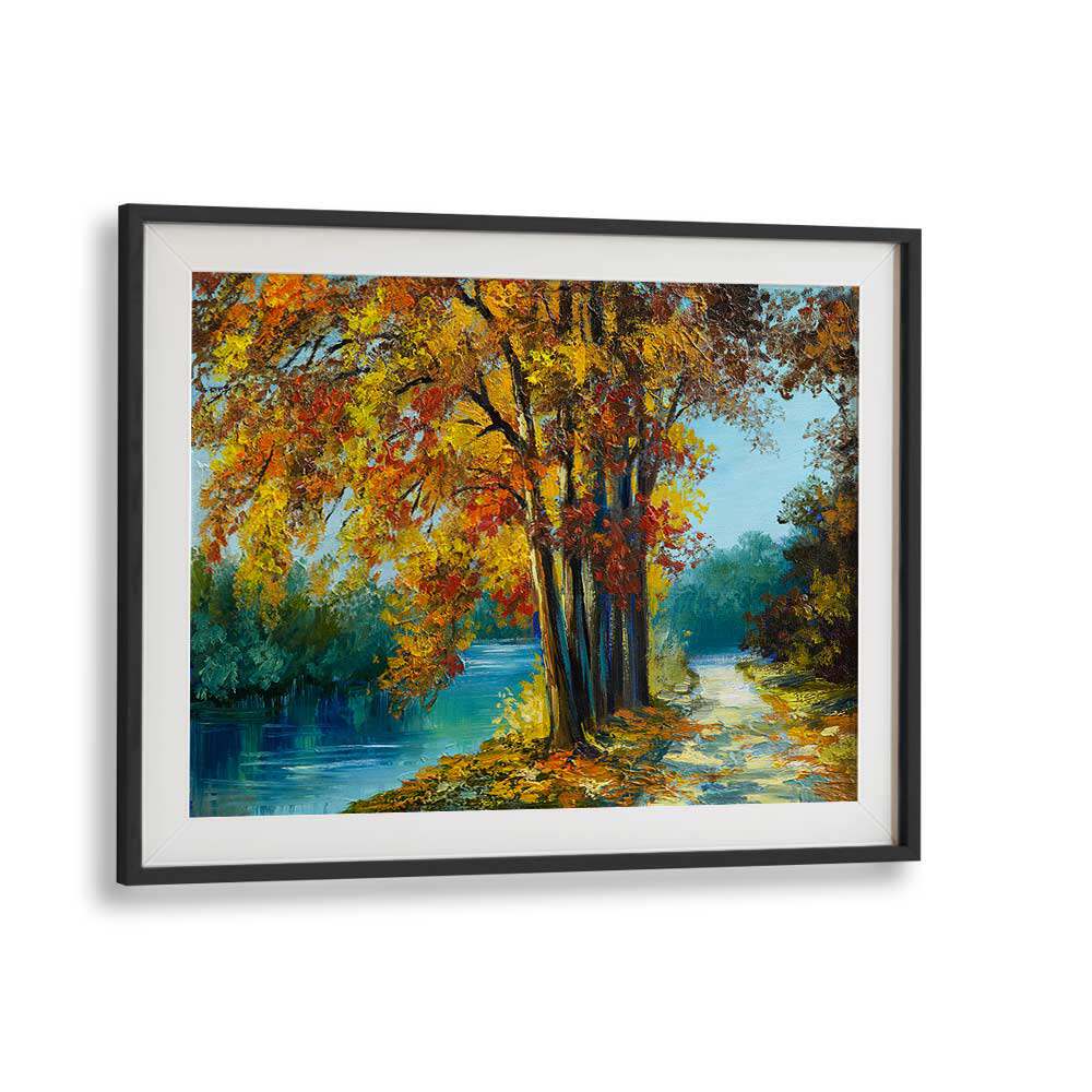 Autumn Pathway Vintage European Paintings in Black Frame With Mount