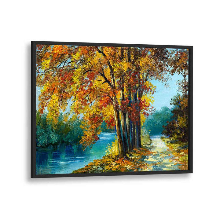 Autumn Pathway Vintage European Paintings in Black Plain Frame