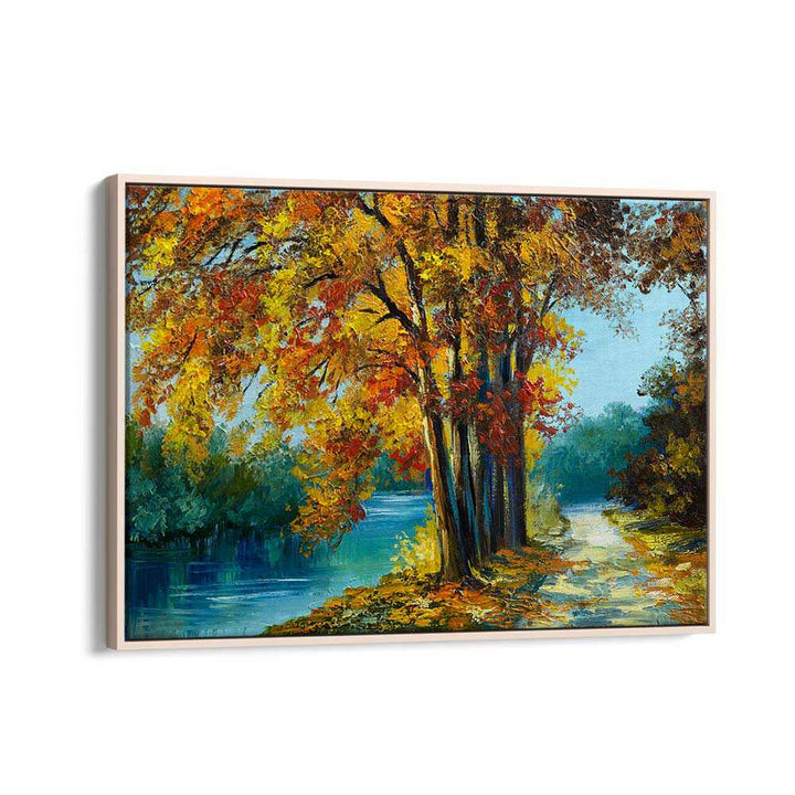 Autumn Pathway Vintage European Paintings in Oak Wood Floater Frame