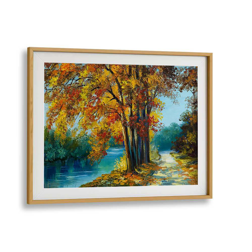 Autumn Pathway Vintage European Paintings in Oak Wood Frame With Mount