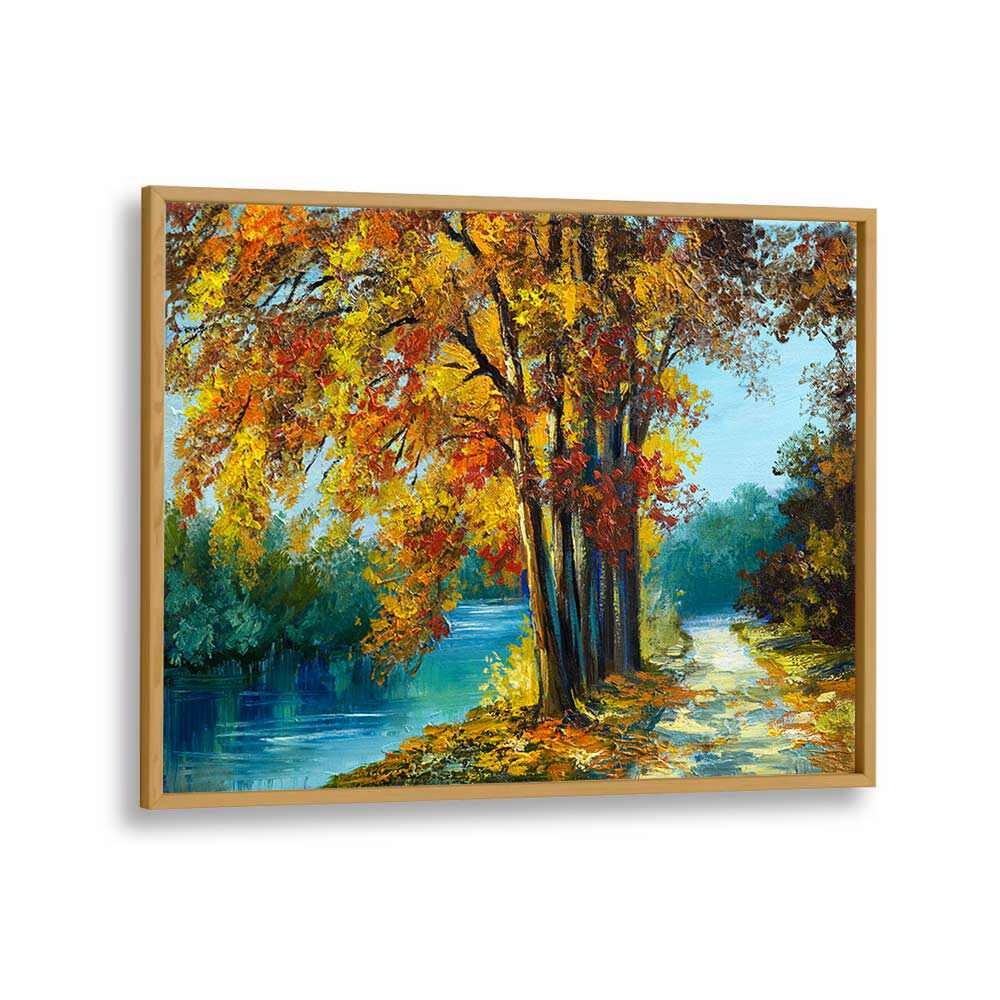 Autumn Pathway Vintage European Paintings in Oak Wood Plain Frame