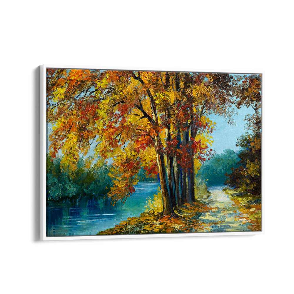 Autumn Pathway Vintage European Paintings in White Floater Frame