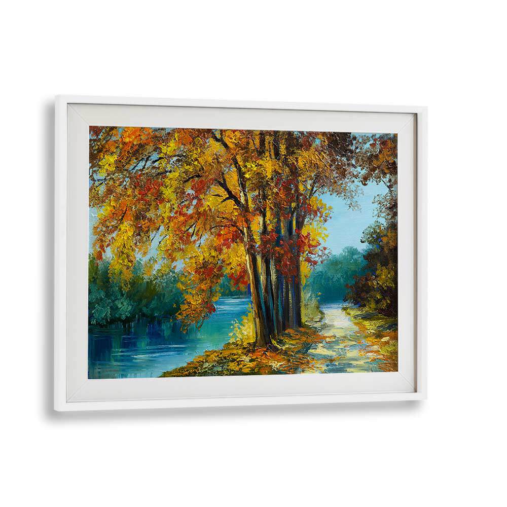 Autumn Pathway Vintage European Paintings in White Frame With Mount