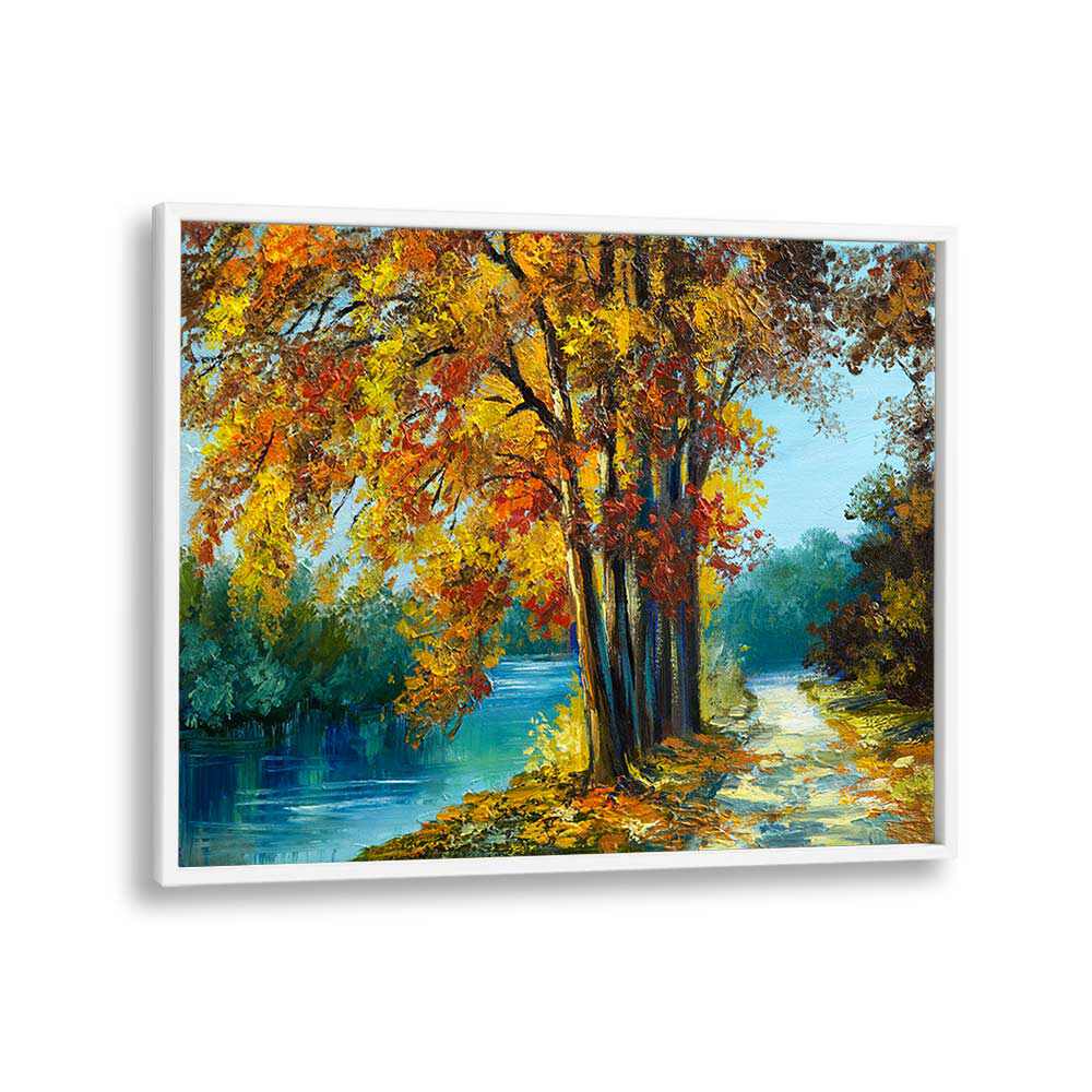 Autumn Pathway Vintage European Paintings in White Plain Frame