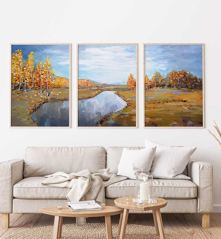 AUTUMN RIVERLANDS SET , SET OF 3 PAINTINGS