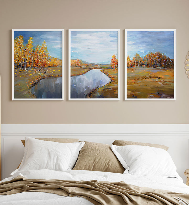 AUTUMN RIVERLANDS SET , SET OF 3 PAINTINGS