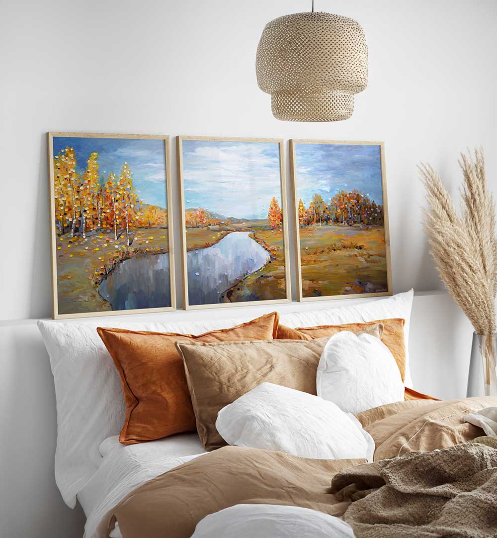 AUTUMN RIVERLANDS SET , SET OF 3 PAINTINGS