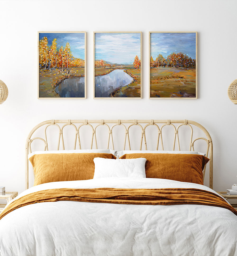 AUTUMN RIVERLANDS SET , SET OF 3 PAINTINGS