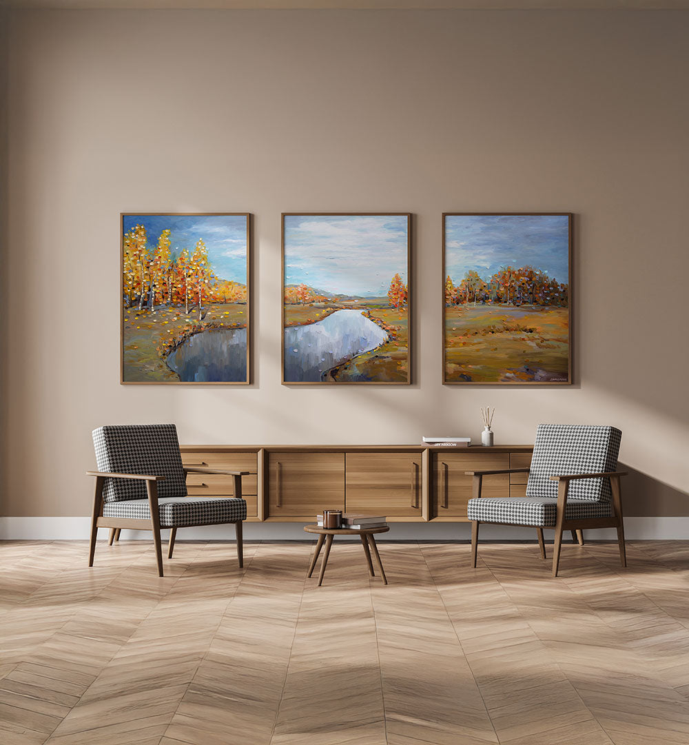 AUTUMN RIVERLANDS SET , SET OF 3 PAINTINGS