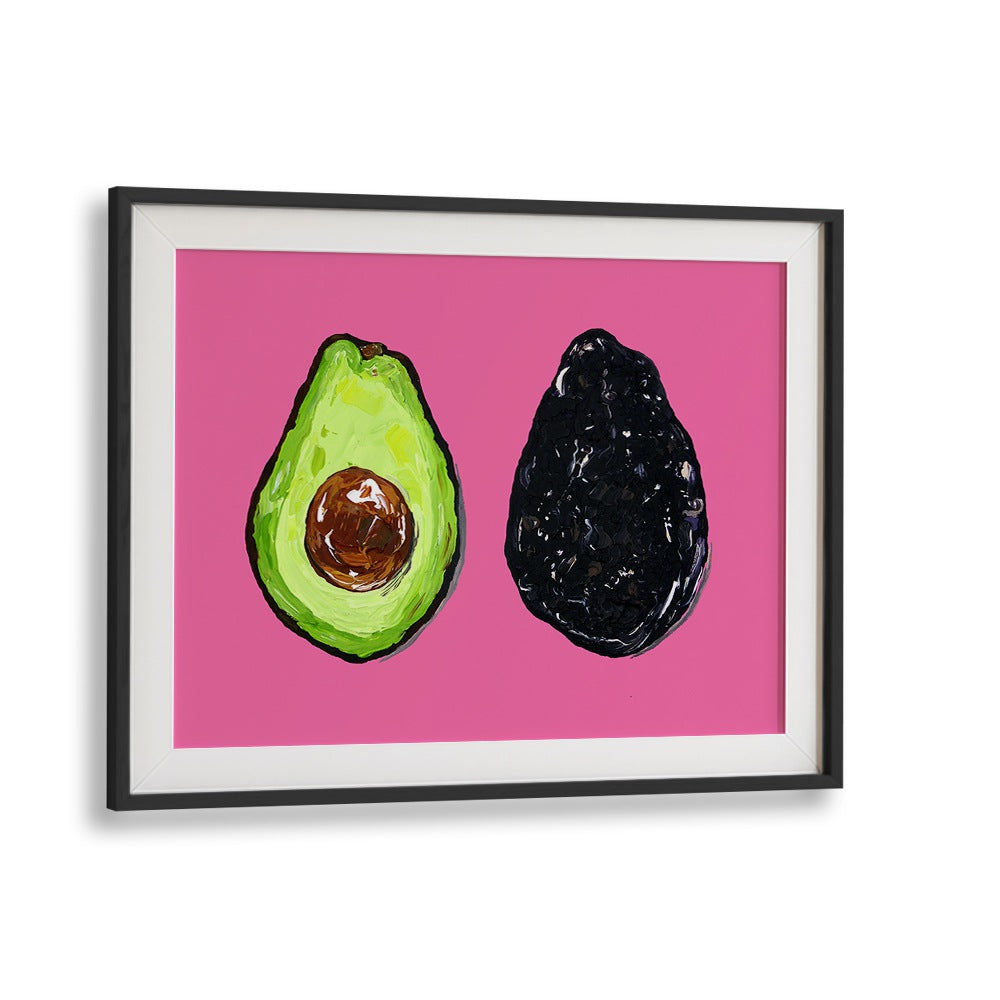 Avocado on Pink by Alice Straker Kitchen Posters Kitchen Art Prints in Black Frame With Mount