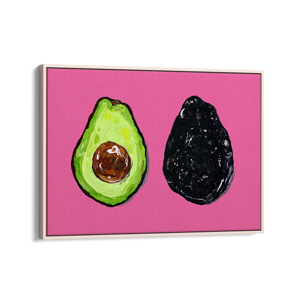 Avocado on Pink by Alice Straker Kitchen Posters Kitchen Art Prints in Oak Wood Floater Frame