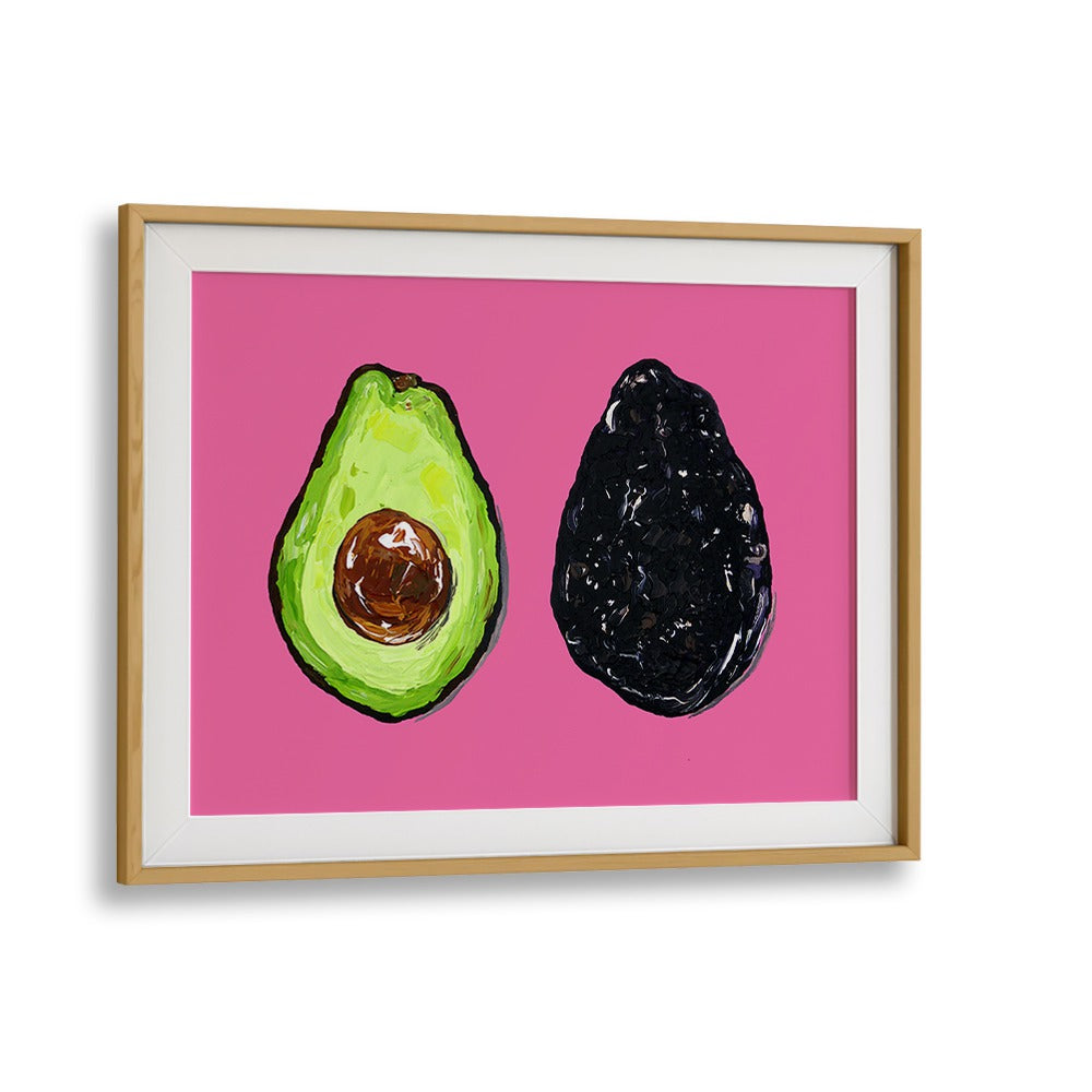 Avocado on Pink by Alice Straker Kitchen Posters Kitchen Art Prints in Oak Wood Frame With Mount