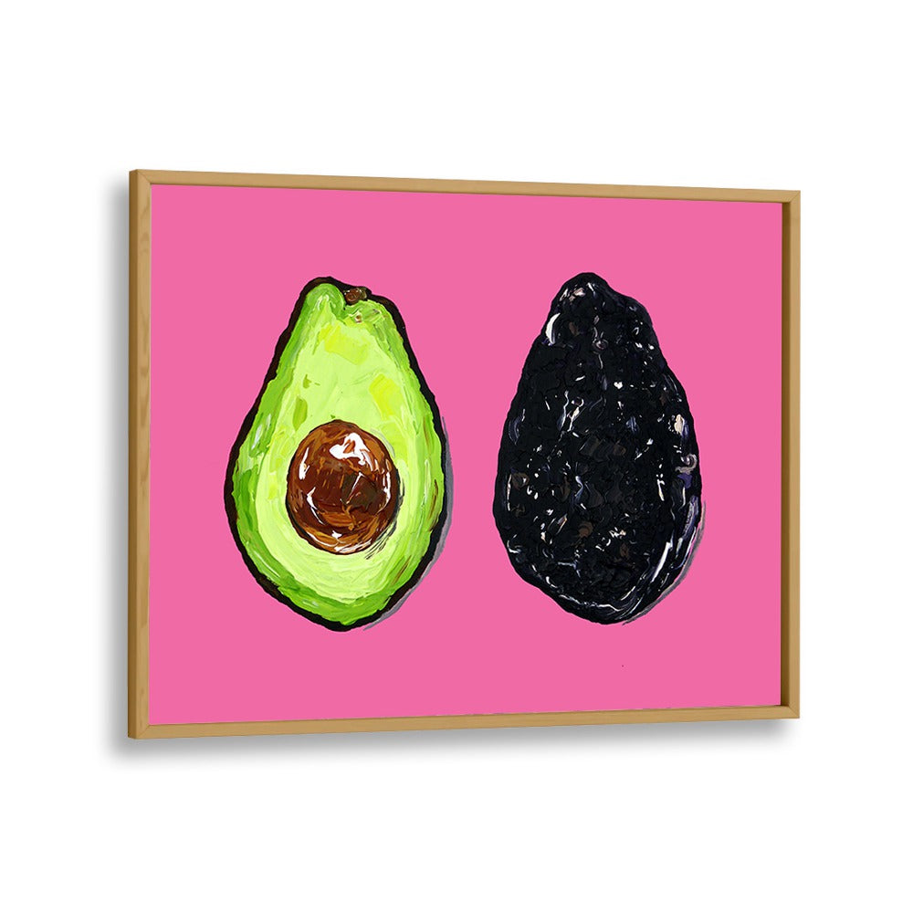 Avocado on Pink by Alice Straker Kitchen Posters Kitchen Art Prints in Oak Wood Plain Frame