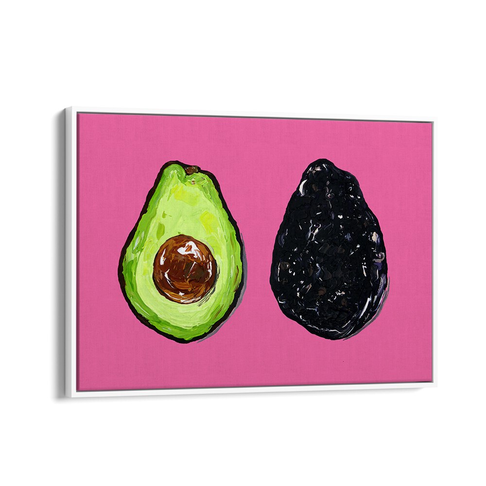 Avocado on Pink by Alice Straker Kitchen Posters Kitchen Art Prints in White Floater Frame