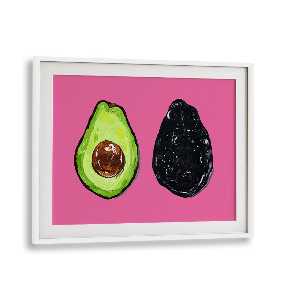 Avocado on Pink by Alice Straker Kitchen Posters Kitchen Art Prints in White Frame With Mount