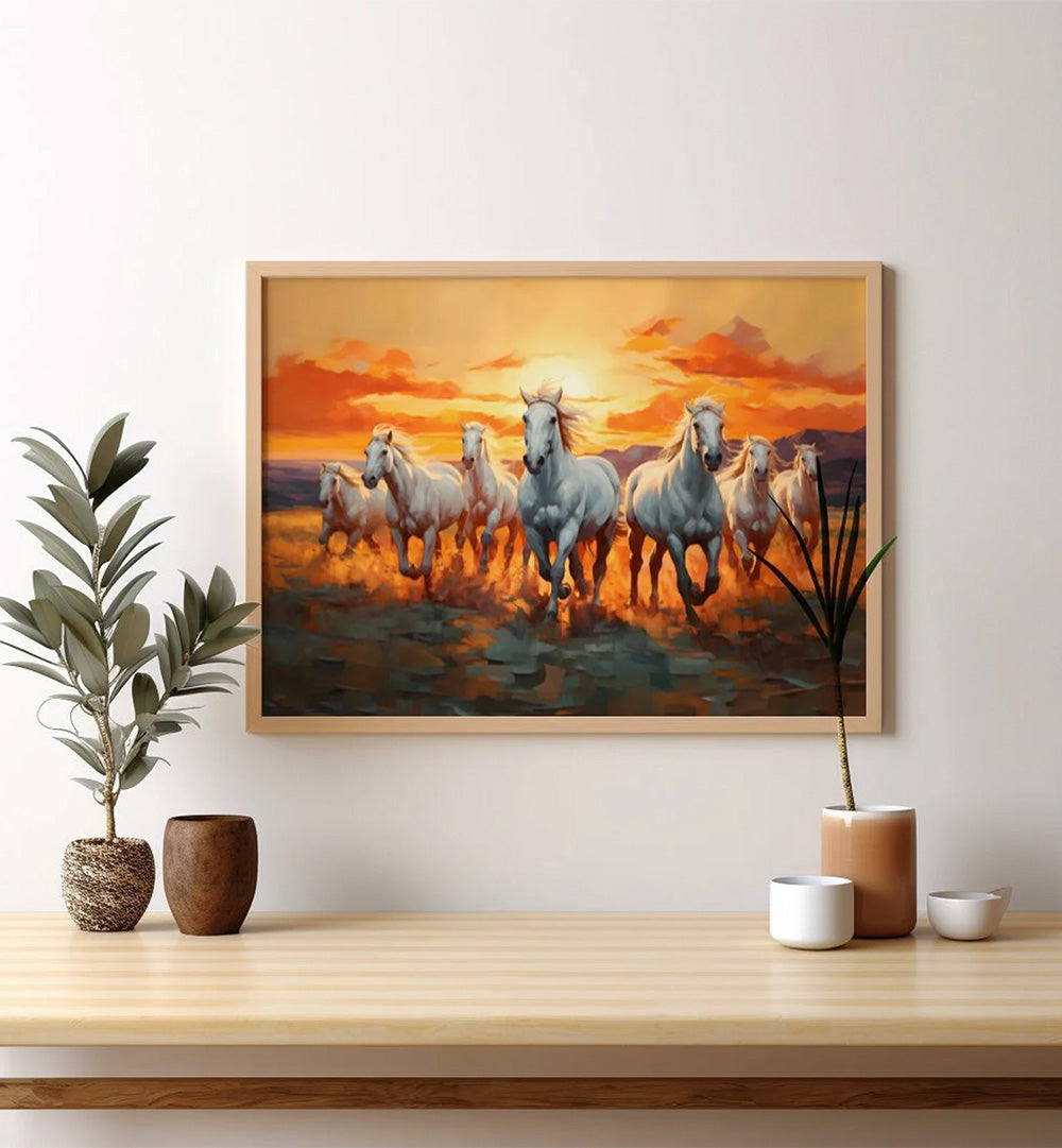 SEVEN WHITE RUNNING HORSES