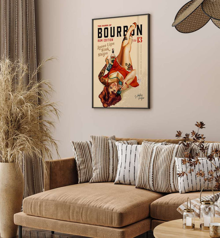 BABES OF BOURBON RUM DRINKING PINUP GIRL ART , BAR POSTERS , BAR ART PRINTS