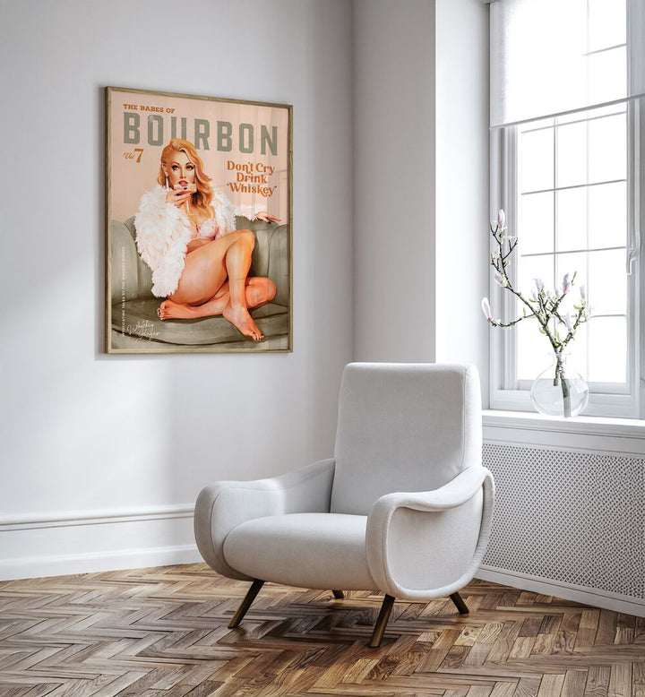 Vintage WHISKEY BABES II ,BAR art print enhances your space with captivating pinup charm, perfect for bars and man caves.