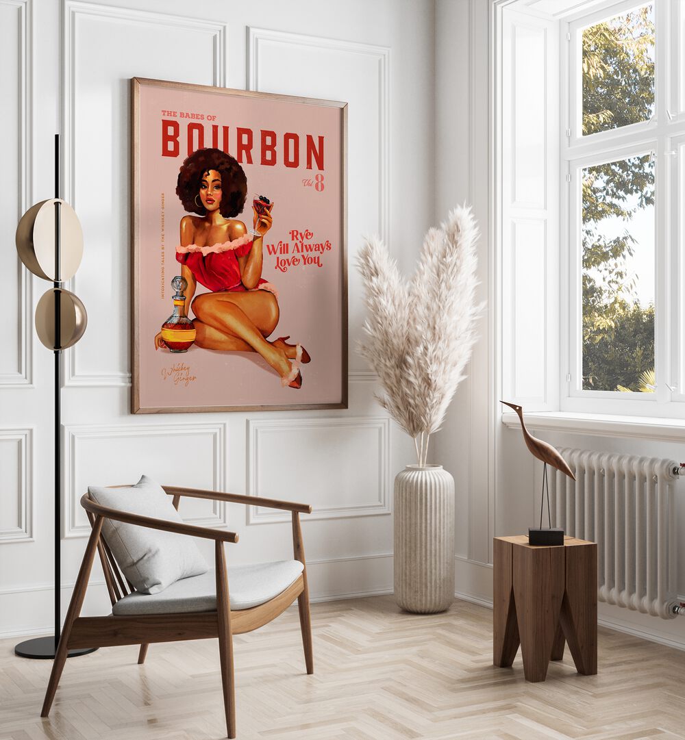 Transform your space with the BOURBON BABES II, BAR vintage pinup art, showcasing retro charm and style.