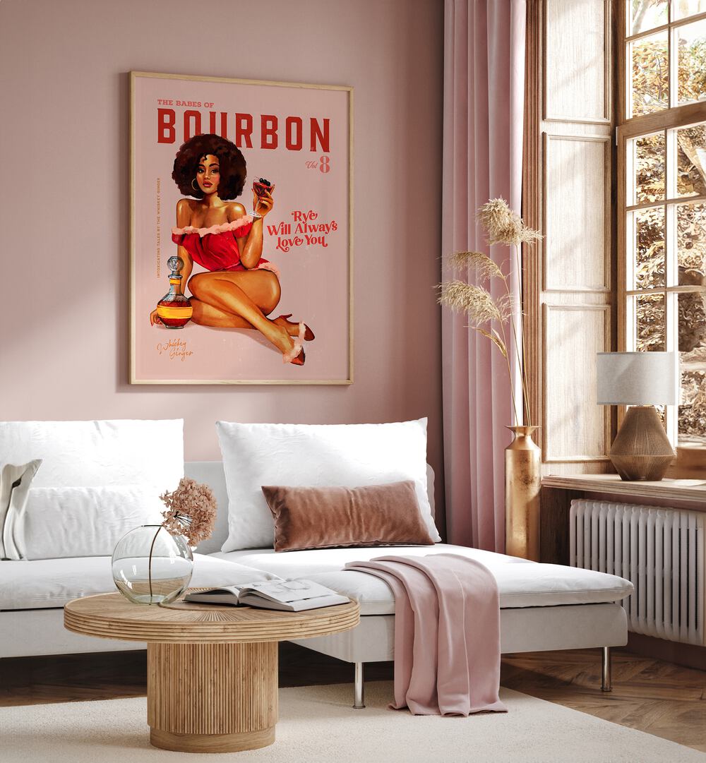 Vintage pinup art featuring a stylish girl, perfect for adding charm to your space with BOURBON BABES II, BAR decor.