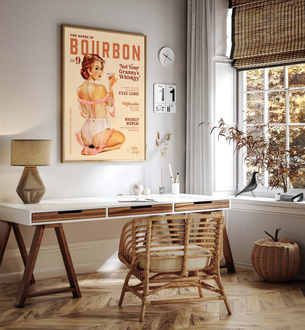 Vintage WHISKEY BABES, BAR art print from Babes of Bourbon adds charm to any café or home bar setting.