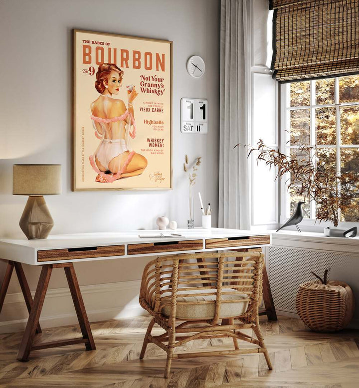Vintage WHISKEY BABES, BAR art print from Babes of Bourbon adds charm to any café or home bar setting.