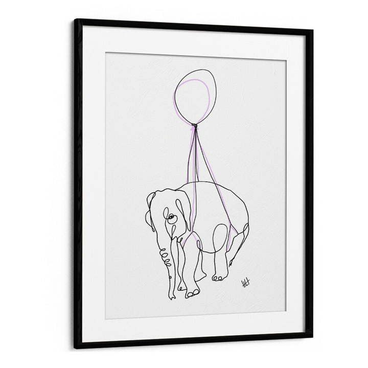 Baby Float Away Line Art Artwork in Black Frame With Mount