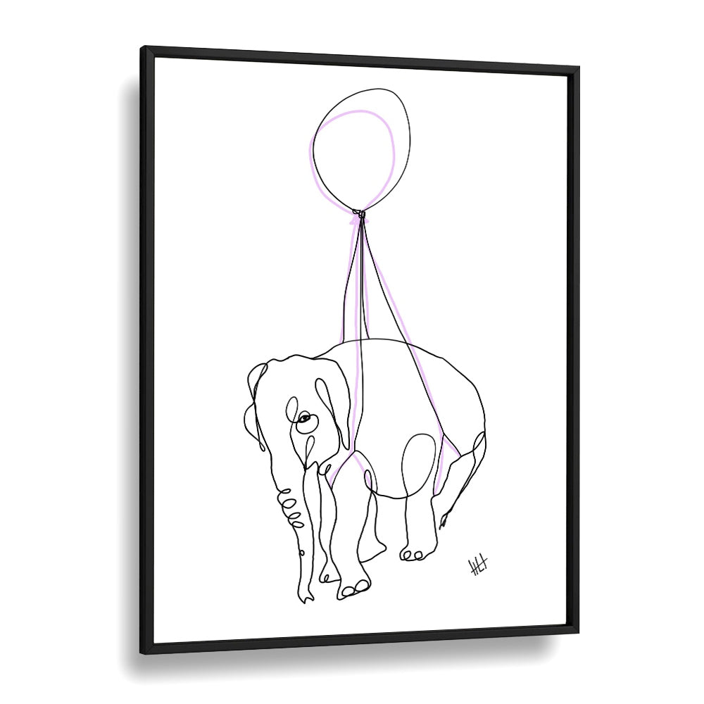 Baby Float Away Line Art Artwork in Black Plain Frame