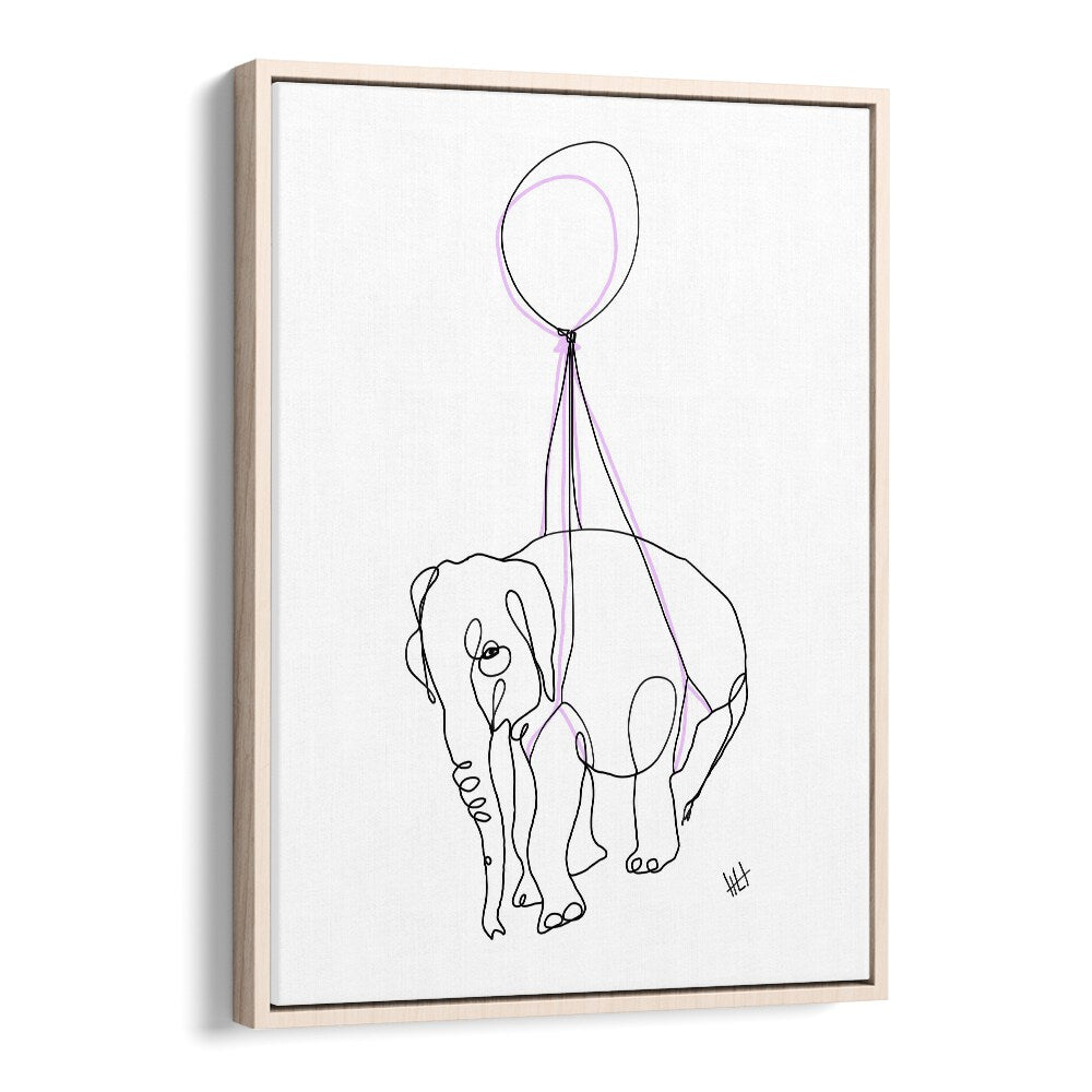 Baby Float Away Line Art Artwork in Oak Wood Floater Frame