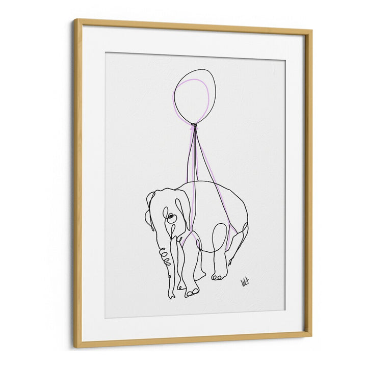 Baby Float Away Line Art Artwork in Oak Wood Frame With Mount