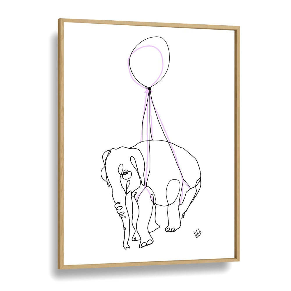 Baby Float Away Line Art Artwork in Oak Wood Plain Frame