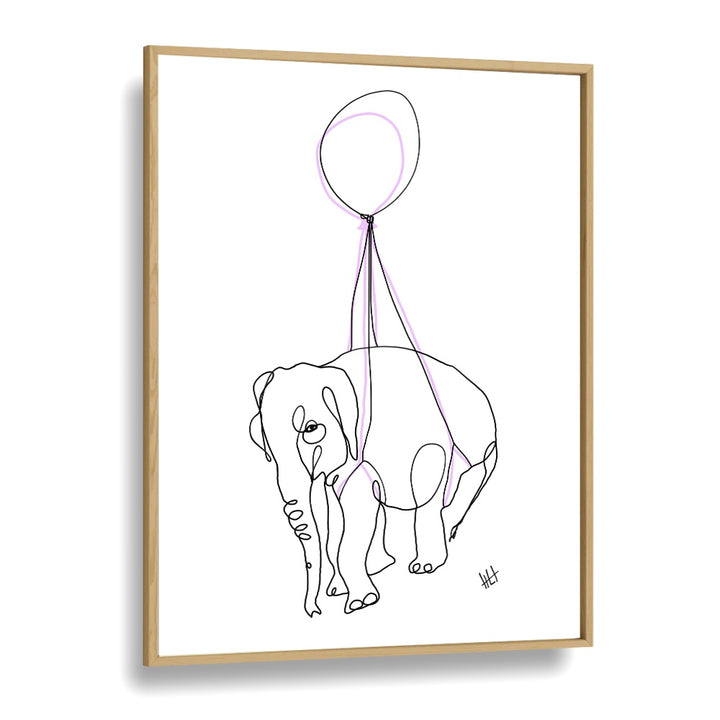 Baby Float Away Line Art Artwork in Oak Wood Plain Frame