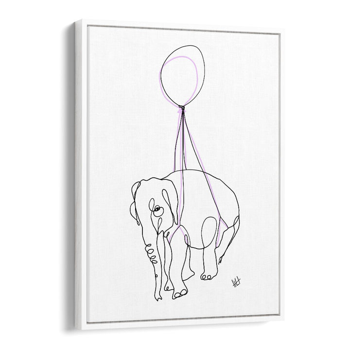 Baby Float Away Line Art Artwork in White Floater Frame