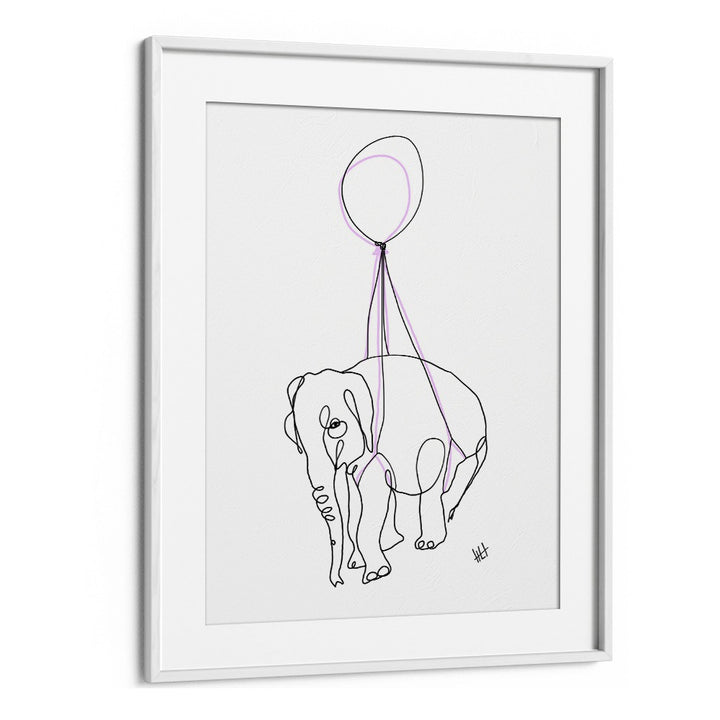 Baby Float Away Line Art Artwork in White Frame With Mount