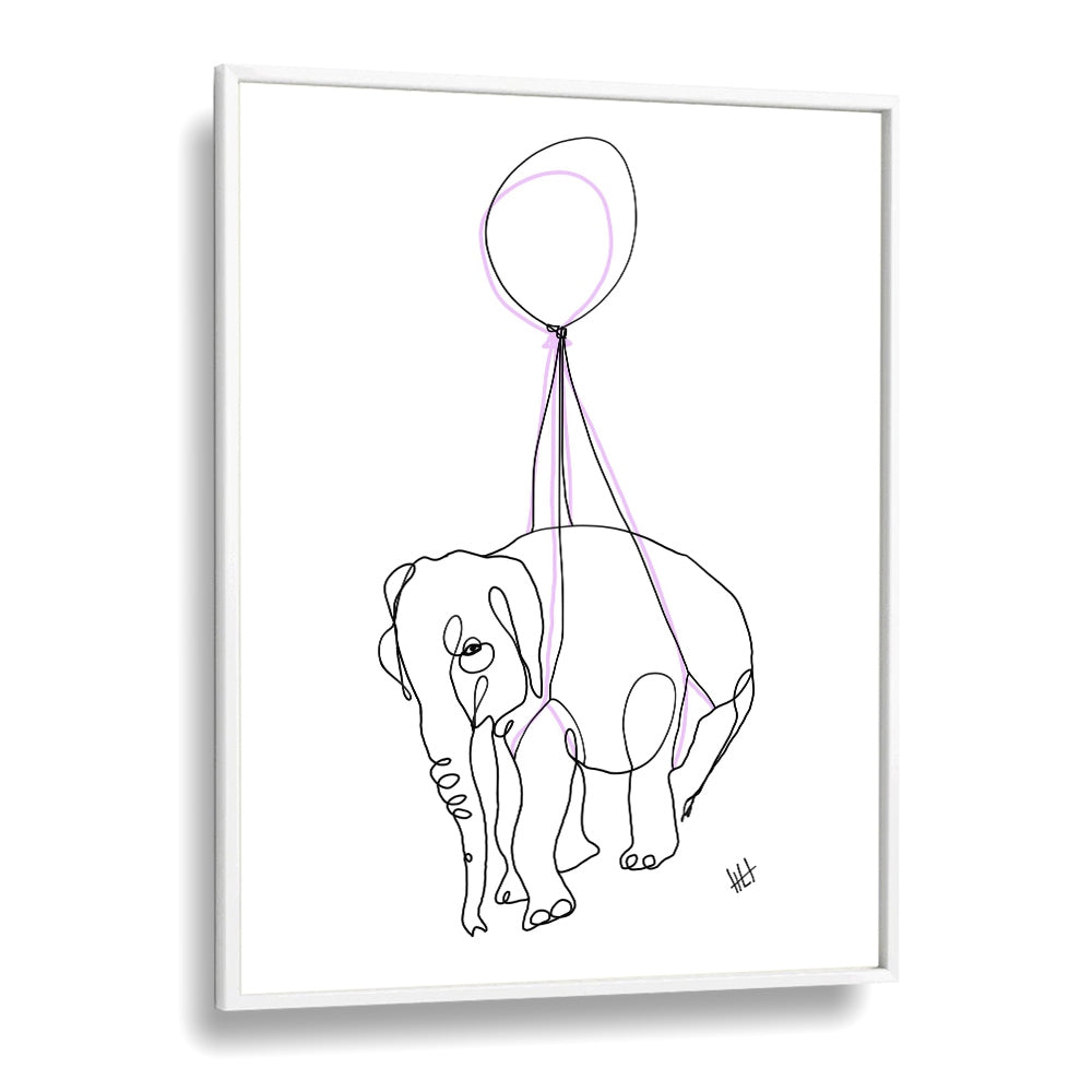 Baby Float Away Line Art Artwork in White Plain Frame