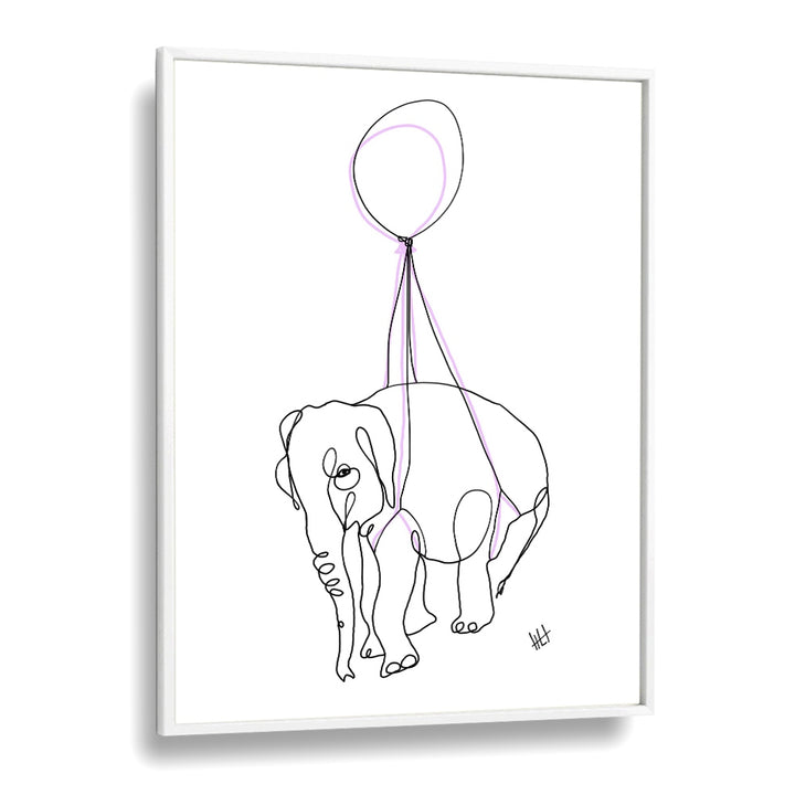 Baby Float Away Line Art Artwork in White Plain Frame