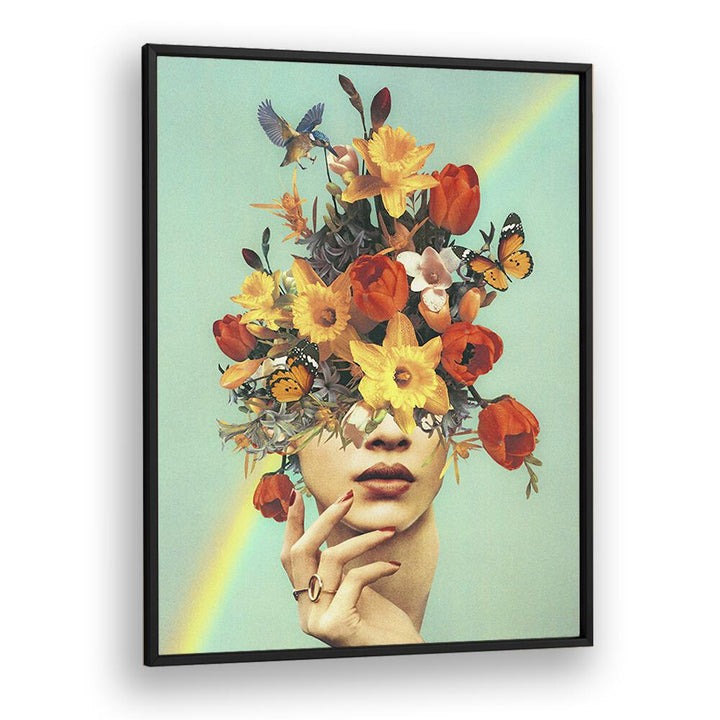 Baby In Bloom Rainbow Surreal art Artwork in Black Plain Frame
