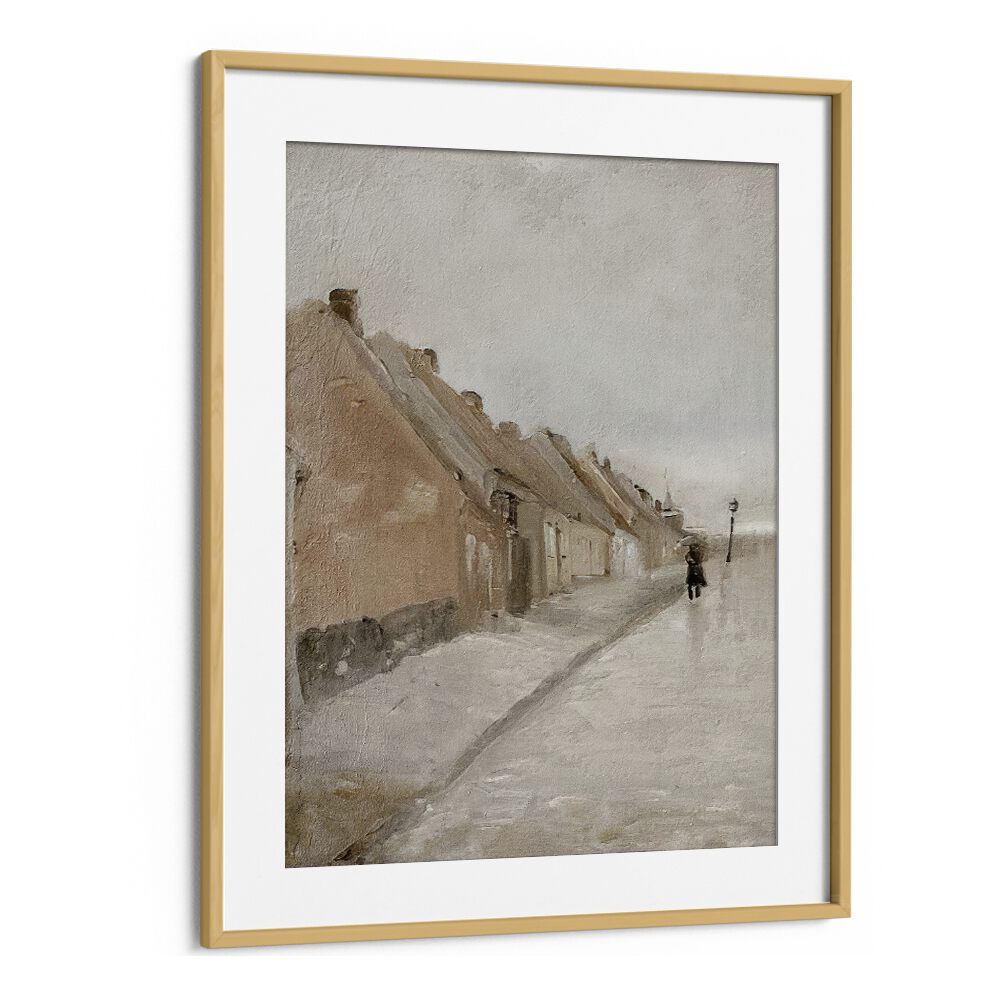 Bakkegade I Hillerod Vintage Art Artwork in Oak Wood Frame With Mount