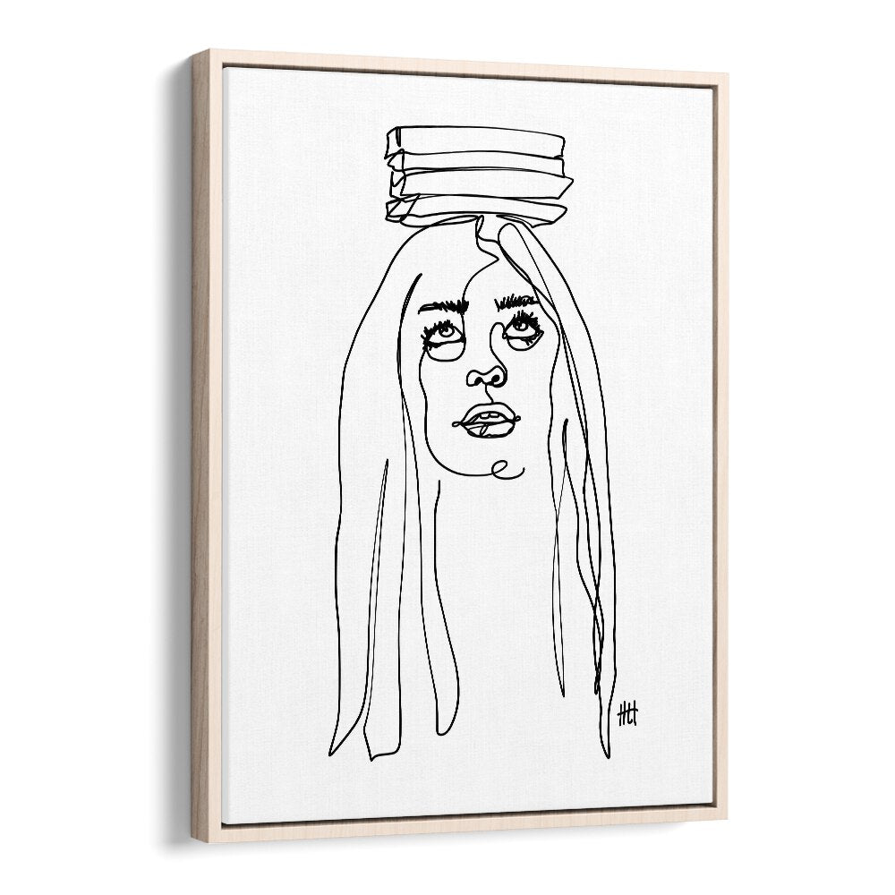 Balancing Act I Line Art Artwork in Oak Wood Floater Frame