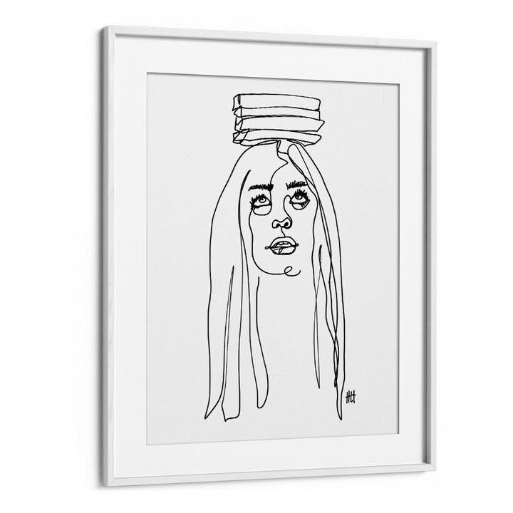 Balancing Act I Line Art Artwork in White Frame With Mount