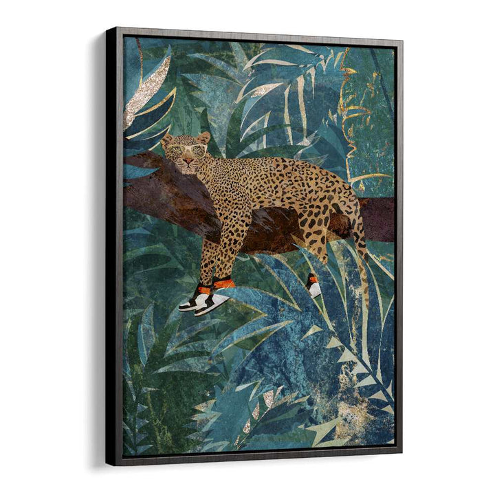 LEOPARD WEARING SNEAKERS IN JUNGLE BY SARAH MANOVSKI, WILDLIFE PAINTING