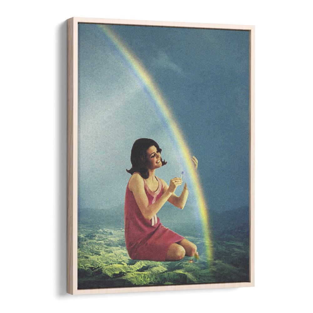 Balming The Rainbow Surreal Art Artwork in Oak Wood Floater Frame