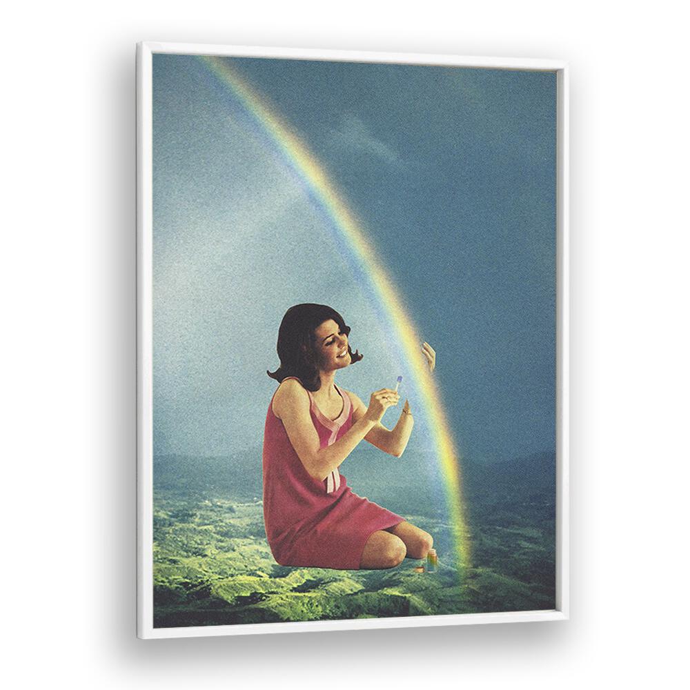 Balming The Rainbow Surreal art Artwork in White Plain Frame