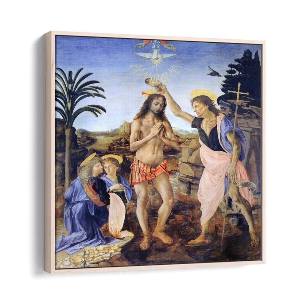 Baptism Of Christ (1470 - 1480) Leonardo Da Vinci art painting Artwork in Oak Wood Floater Frame