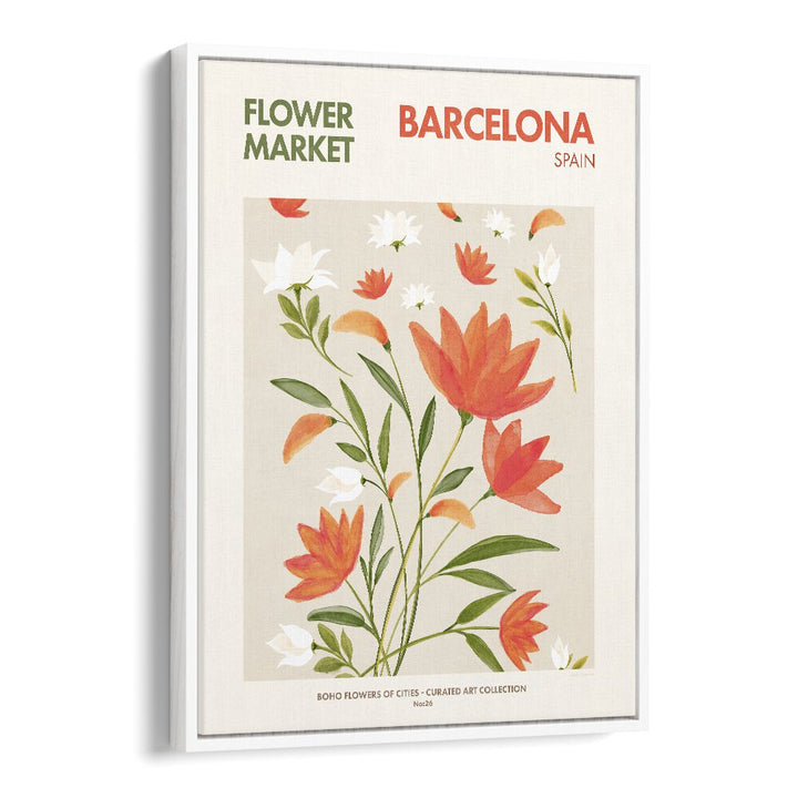 Barcelona - Flower Market  Botanical Flower Paintings Artwork  in White Floater Frame