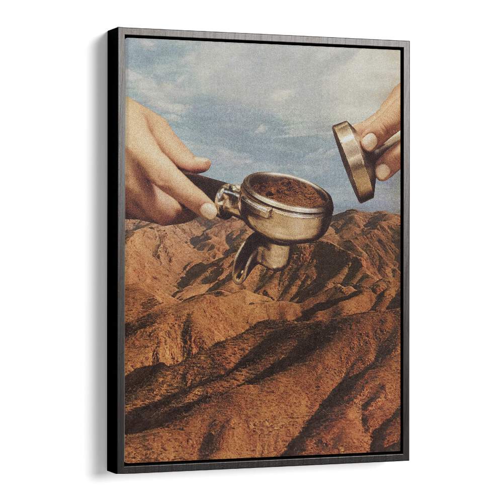 Barista Coffee County Surreal Painting Artwork in Black Floater Frame