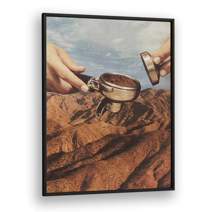 Barista Coffee County Surreal Painting Artwork  in Black Plain Frame