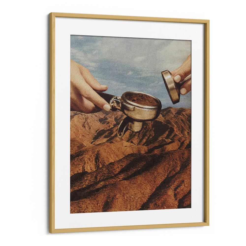 Barista Coffee County   Surreal Painting Artwork in Oak Wood Frame With Mount